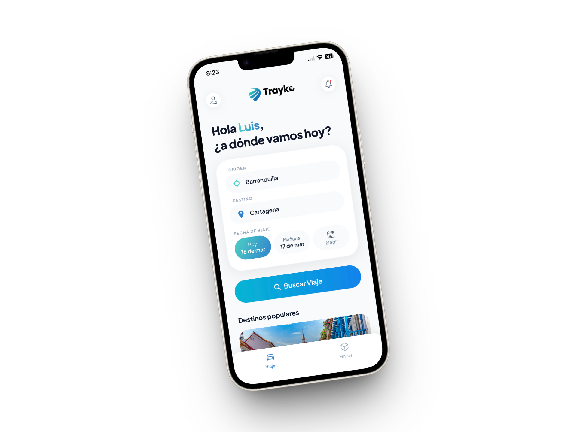 Pantalla de la app Trayko